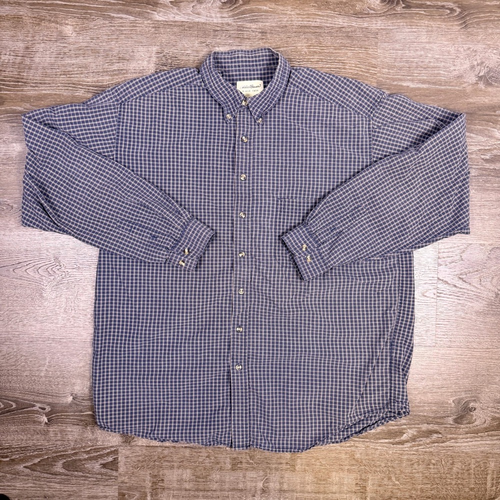 Eddie Bauer Button Front Shirt Mens XL Tall Plaid Long Sleeve Casual